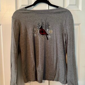 Croft & Barrow Cardinal Appliqué Long Sleeve Tee – Gemstone Accents – Size M
